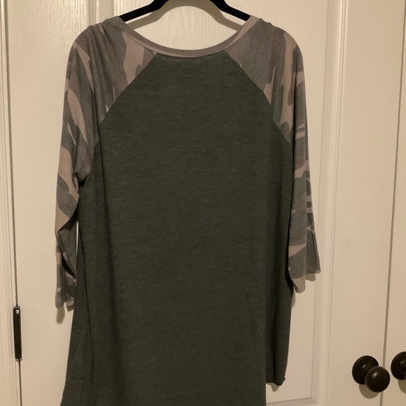 Dark Gray and Camo Raglan Sleeve Top - Picture 5 of 5